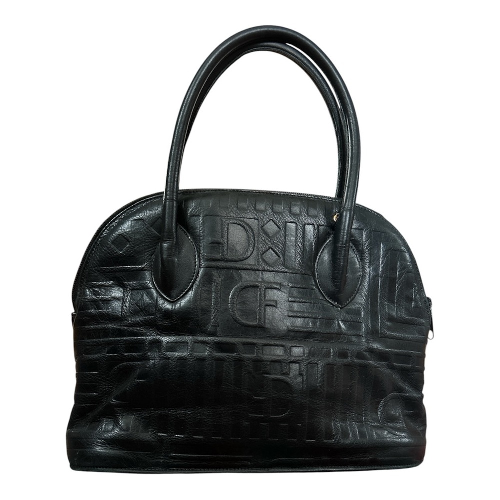 Vintage Due Fratelli Black Embossed Leather Dome Purse